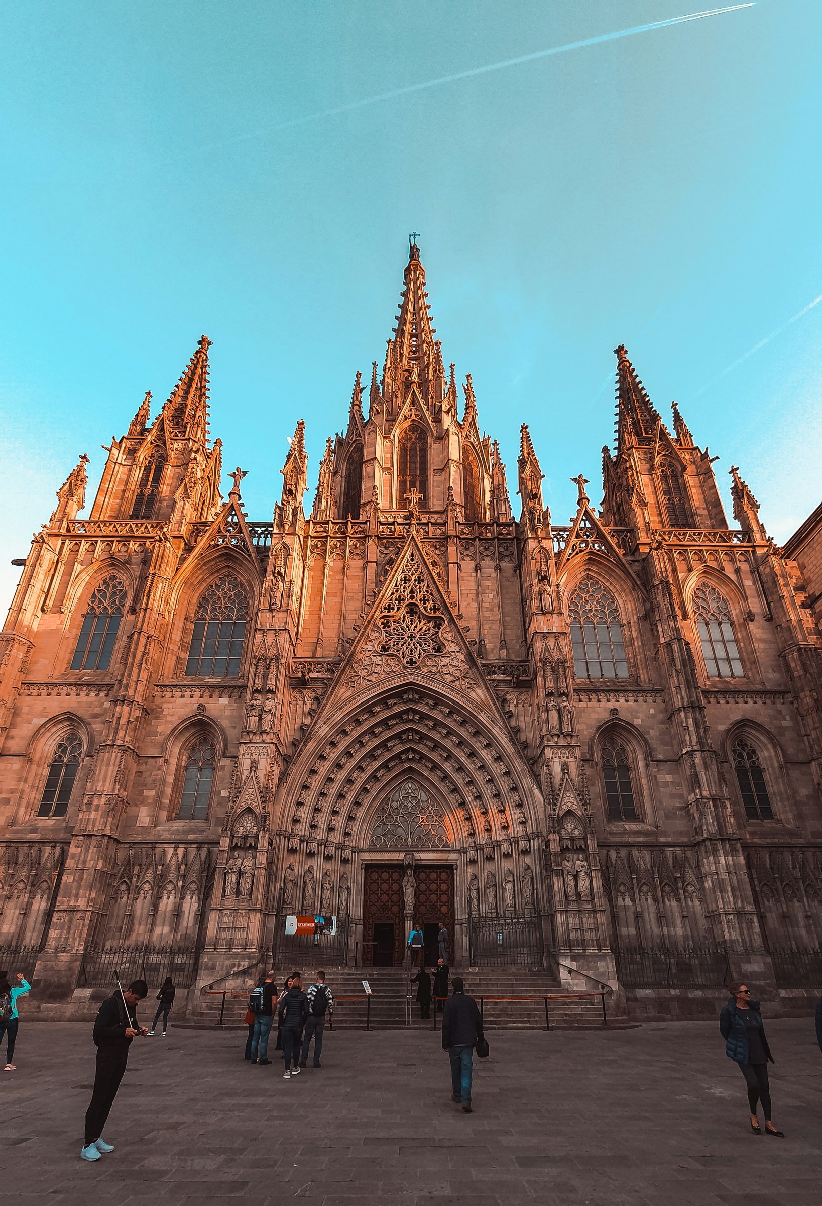 Barcelona Cathedral's Gothic spires in the city's Gothic Quarter