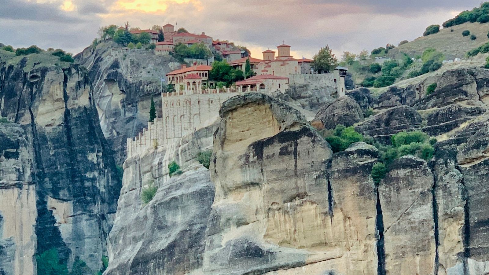 A monastery on top of a sandstone cliff at Meteora in central Greece