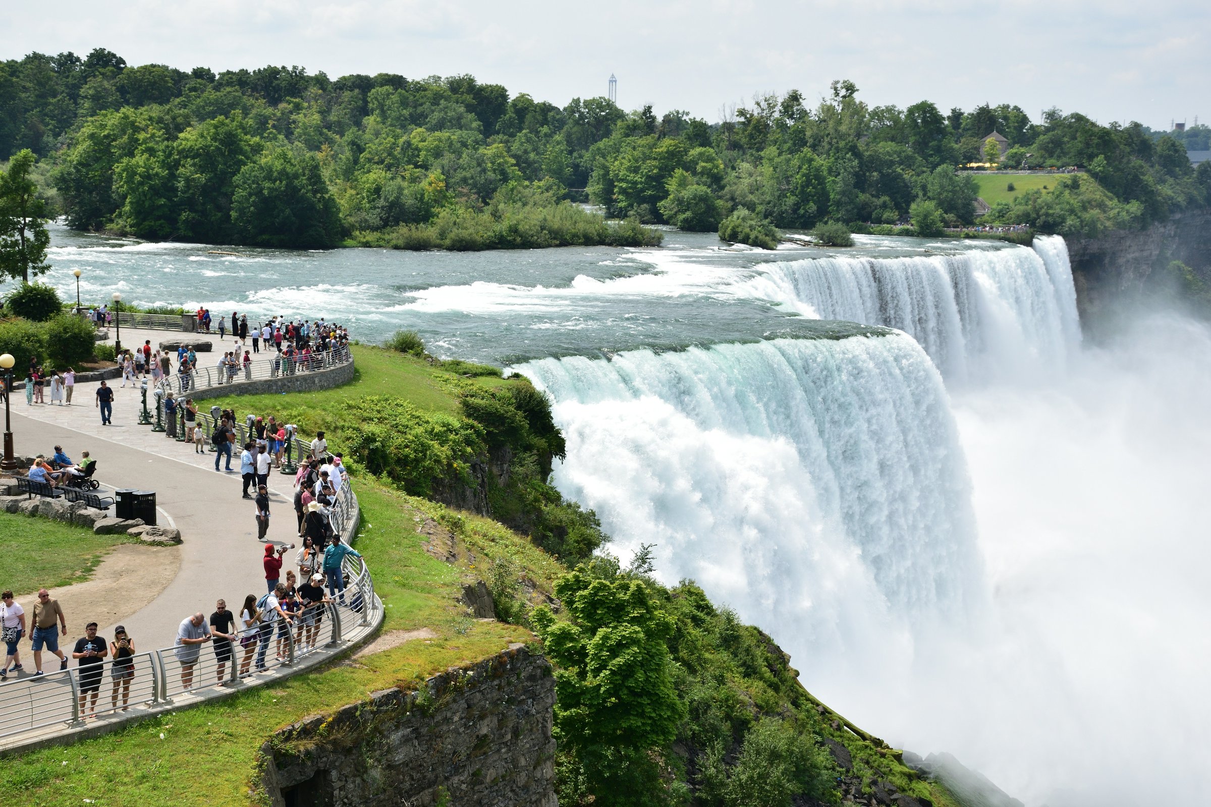 Niagara Falls with mist rising above the churning water