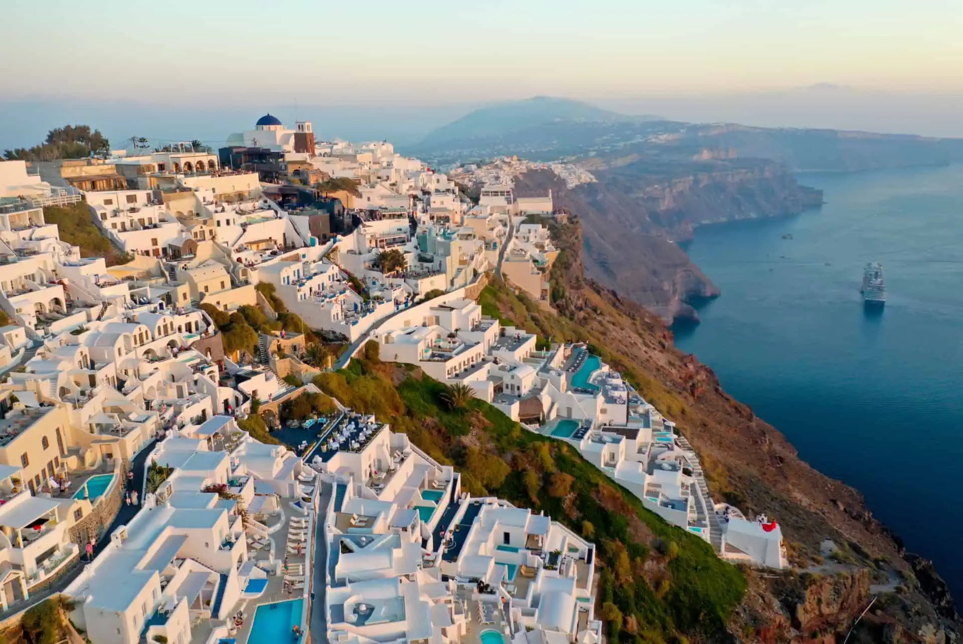 Whitewashed buildings of Santorini's northern villages overlooking the caldera